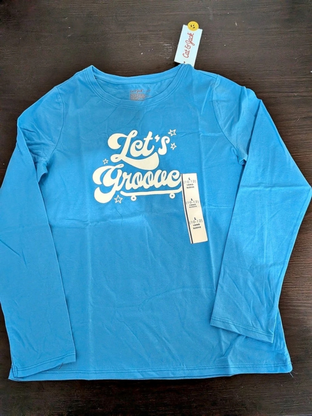 Cat & Jack Let's Groove Long Sleeve Graphic T-Shirt Tee Blue Girls Large